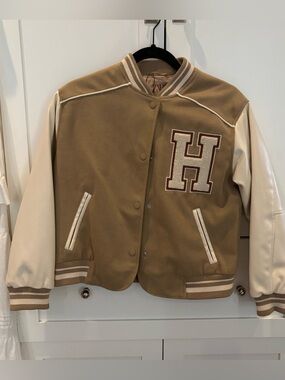 Zara Girls Beige Bomber Varsity Jacket Size 11-12